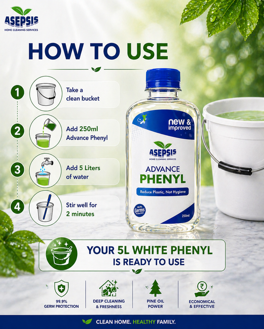 Concentrated floor cleaner – Asepsis Advance Phenyl 250ml makes 5 litres, just add water