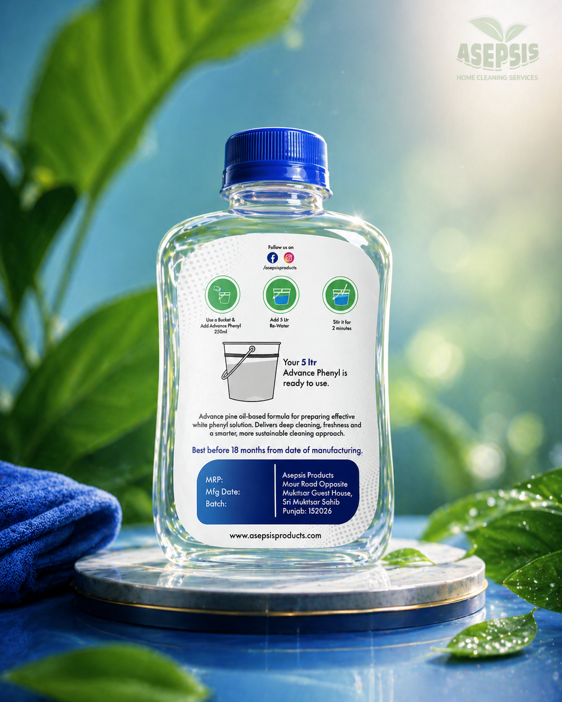 Asepsis Advance Phenyl concentrate – eco-friendly plastic free packaging