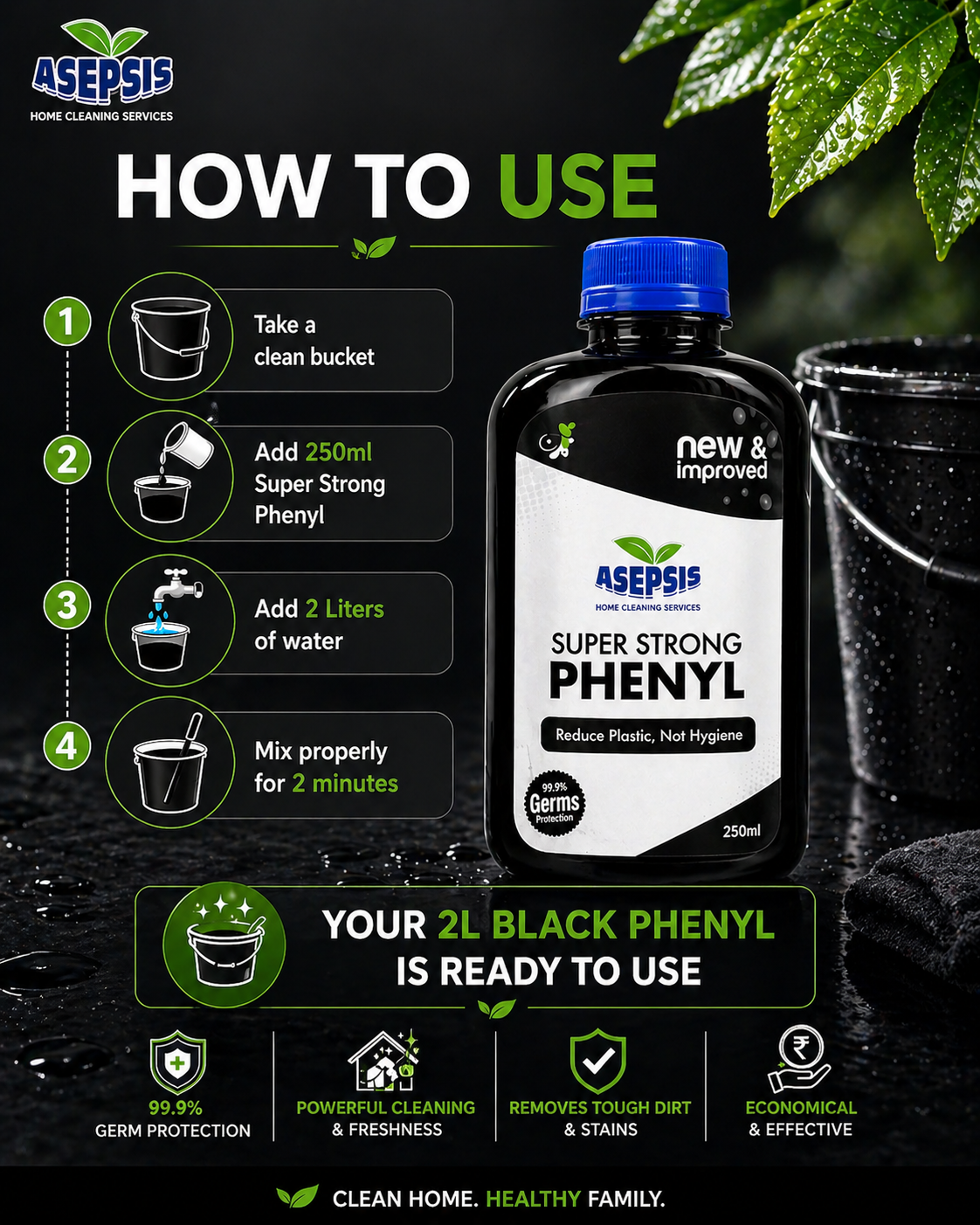 Asepsis Super Strong black phenyl concentrate bottle